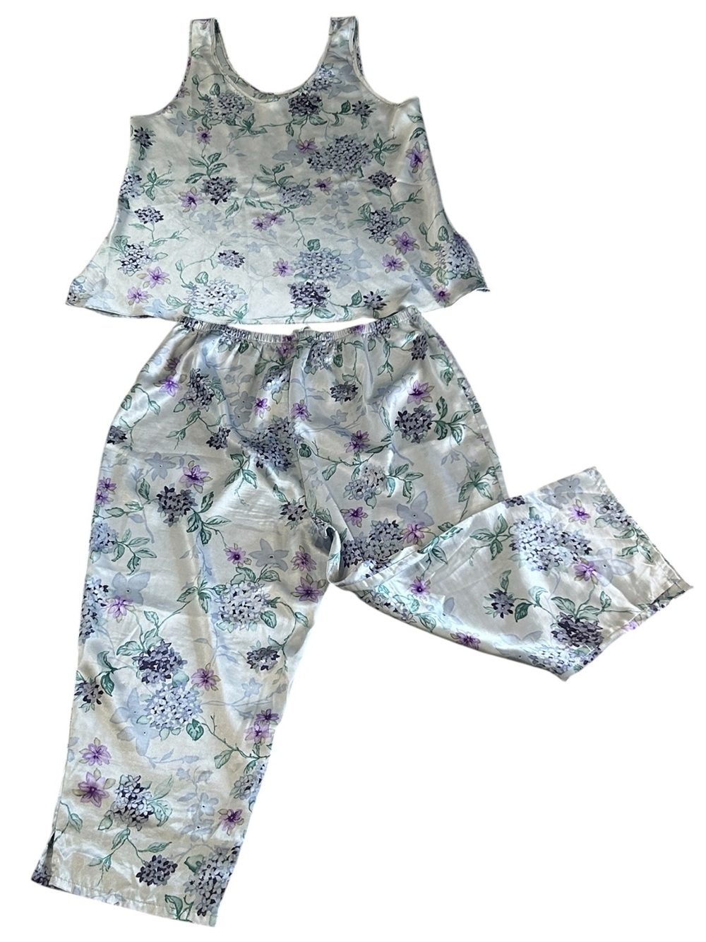 Vintage Oscar De La Renta Satin Pajama Set Sz Large Romantic Floral Aesthetic